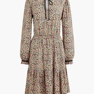 Floral Long sleeve tie neck mini dress